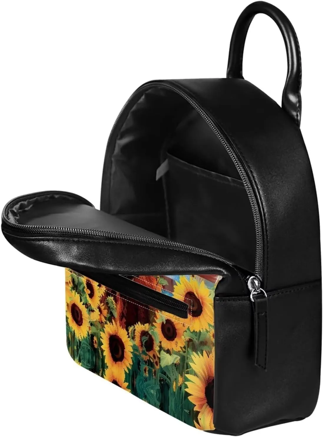 COEQINE American Flag Mini Backpack for Women Leather Small Waterproof Backpack Purses Casual Bookbag With Front Zipper Pocket for Work Travel,Sunflower Highland Cow Backpack