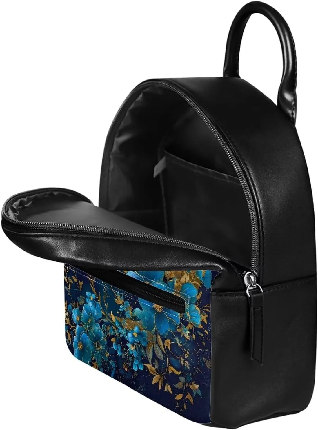 COEQINE Mini Backpack Butterfly for Women Portable Leather Shoulder Bag With Adjustable Strap Handbag Travel Hiking Daypack Fashion Blue Floral Bookbag