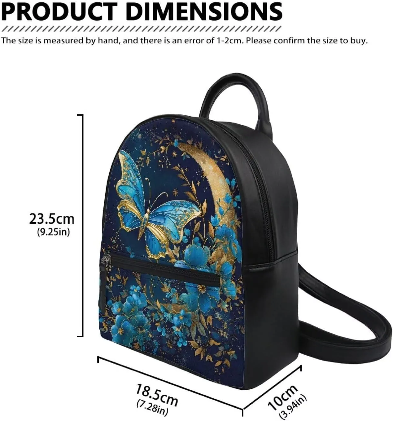 COEQINE Mini Backpack Butterfly for Women Portable Leather Shoulder Bag With Adjustable Strap Handbag Travel Hiking Daypack Fashion Blue Floral Bookbag