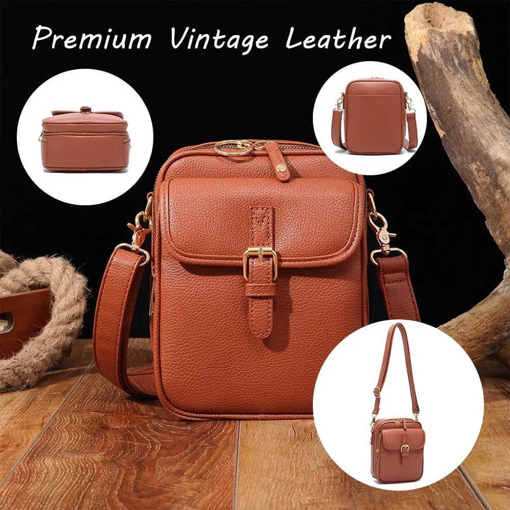 Collaboraten1 Crossbody Leather Bag, Vegan Leather Crossbody Bag, Vintage Cross Body Shoulder Purse with Card Slots