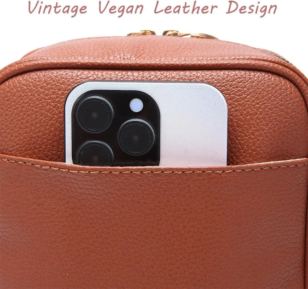 Collaboraten1 Crossbody Leather Bag, Vegan Leather Crossbody Bag, Vintage Cross Body Shoulder Purse with Card Slots