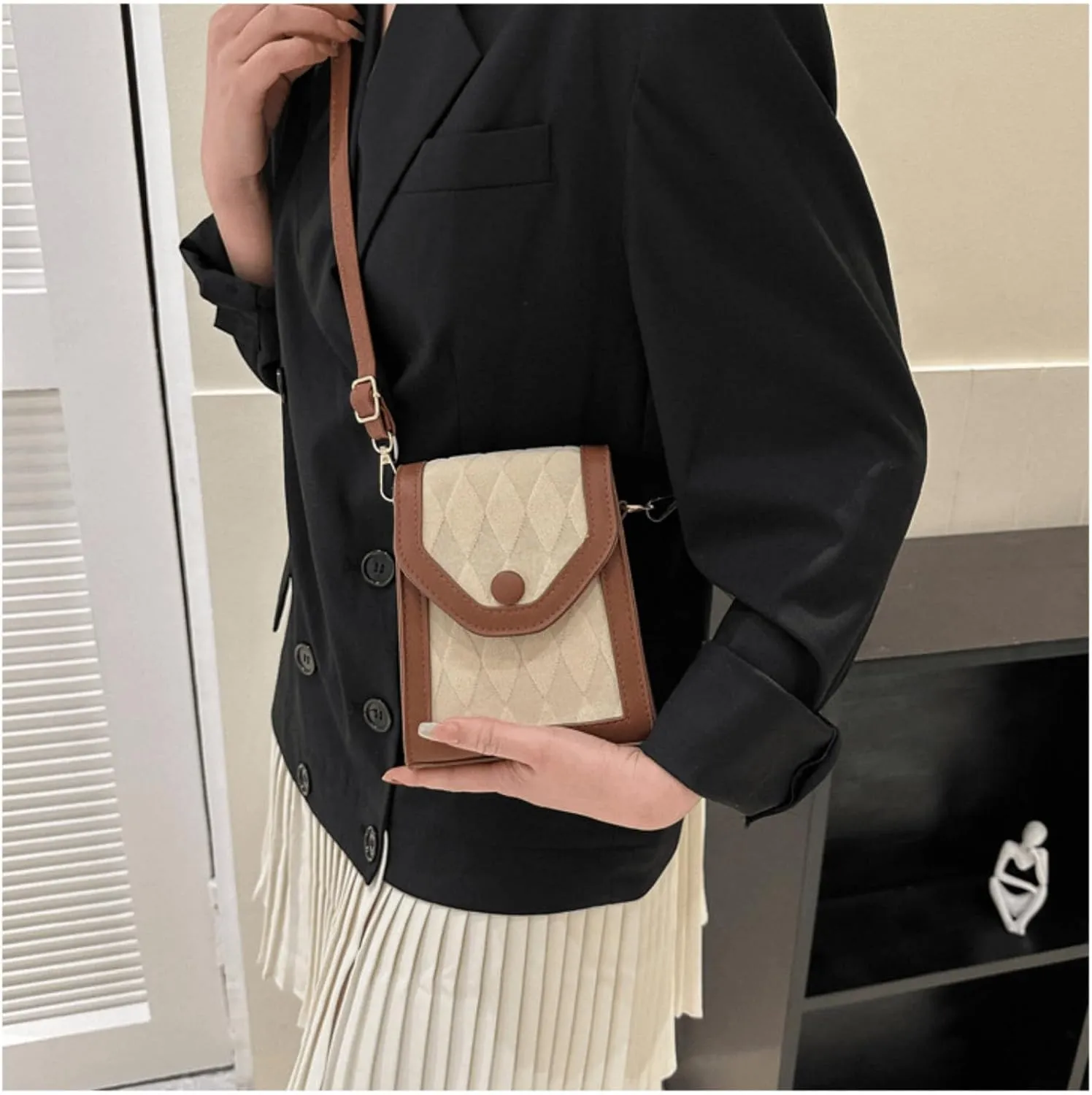 Color-Block Crossbody Bags for Women, PU Cross Body Purses Cute Designer Handbags Shoulder Bag Small Size