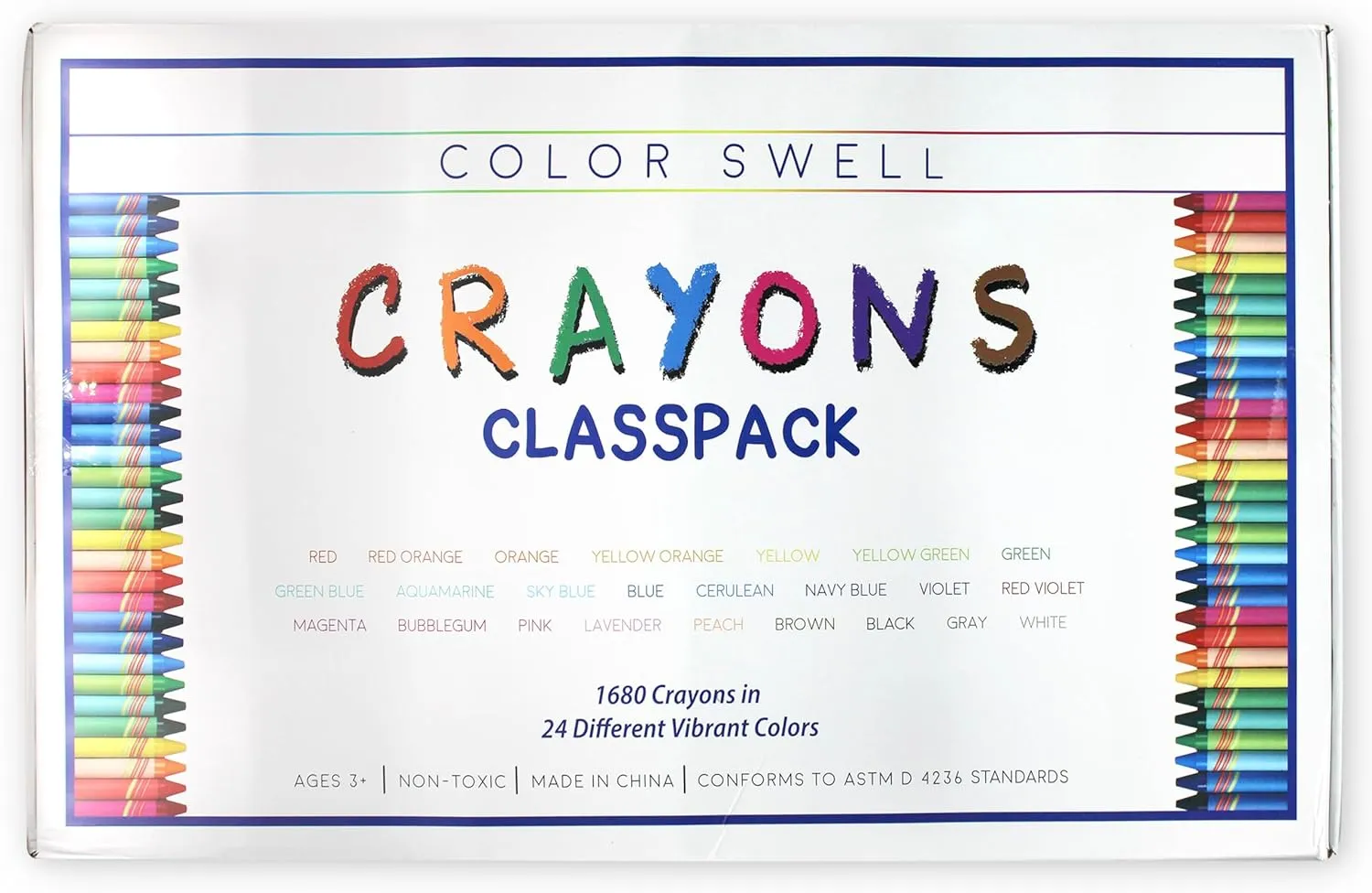 Color Swell Bulk Crayon Classpack - 1680 Crayons in 24 Vibrant Colors of Teacher Quality Durable Bulk Crayons for Classroom and Home