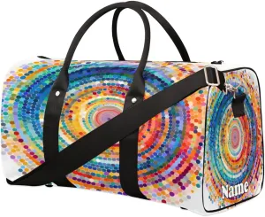 Colored Geometric Circle Mosaic Print Sports Tote Gym Duffel Bag Customized Name for Women & Men,Waterproof Beach Bag Foldable Personal Item Travel Bag for Weekender Overnight Dance Carry-On Bag