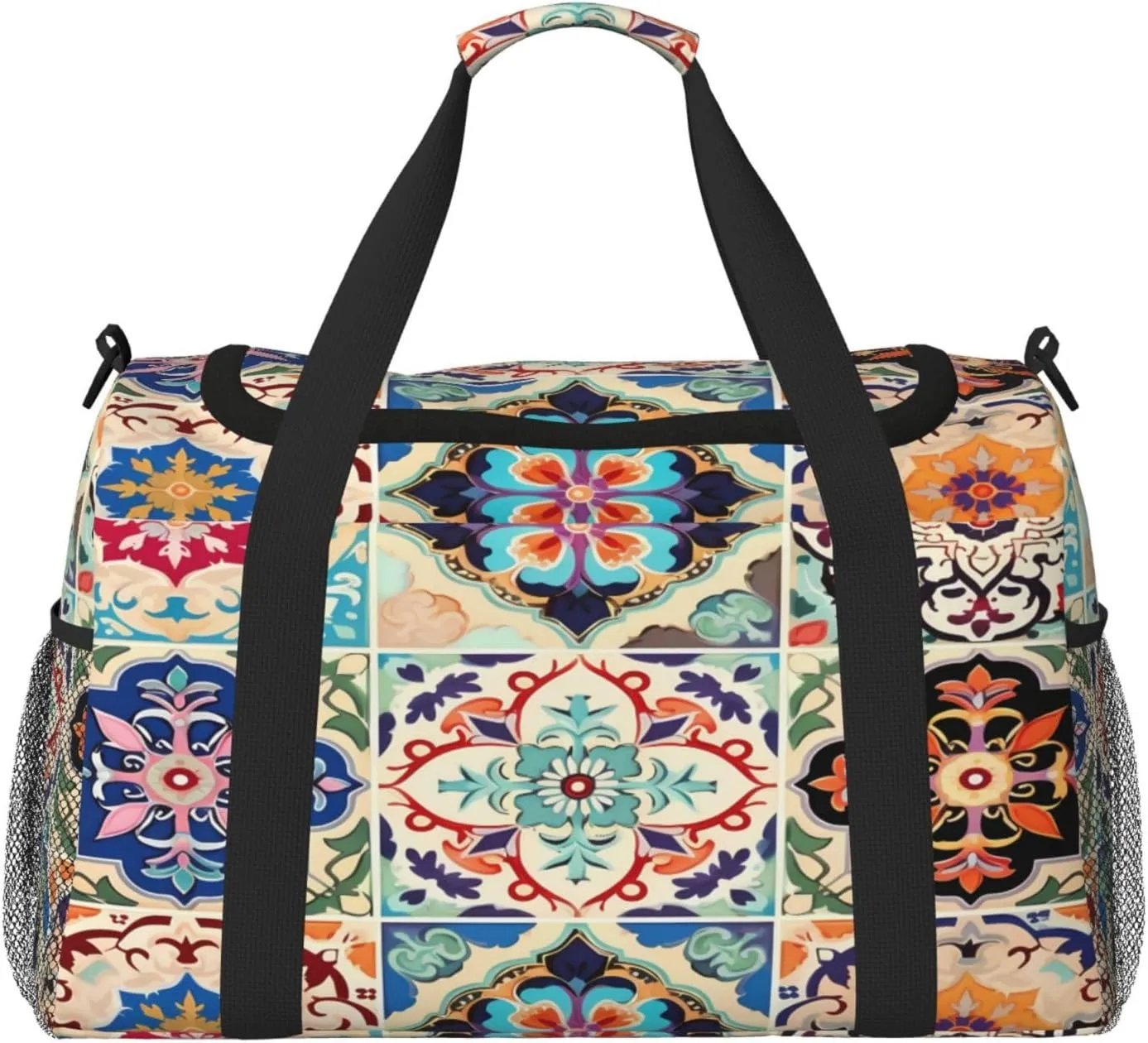 Colorful Boho Ceramic Tile Duffle Bag Travel Duffel Bags for Men Women Waterproof Gym Overnight Weekender Bag Carry on Tote Bag