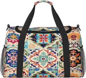 Colorful Boho Ceramic Tile Duffle Bag Travel Duffel Bags for Men Women Waterproof Gym Overnight Weekender Bag Carry on Tote Bag