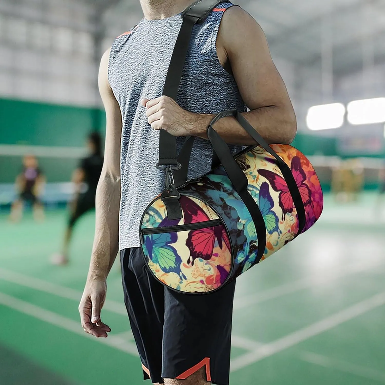 Colorful Butterfly Pattern Gym Bag Small Travel Duffle Bag with Compartment Carry On Weekender Bag for Women Men