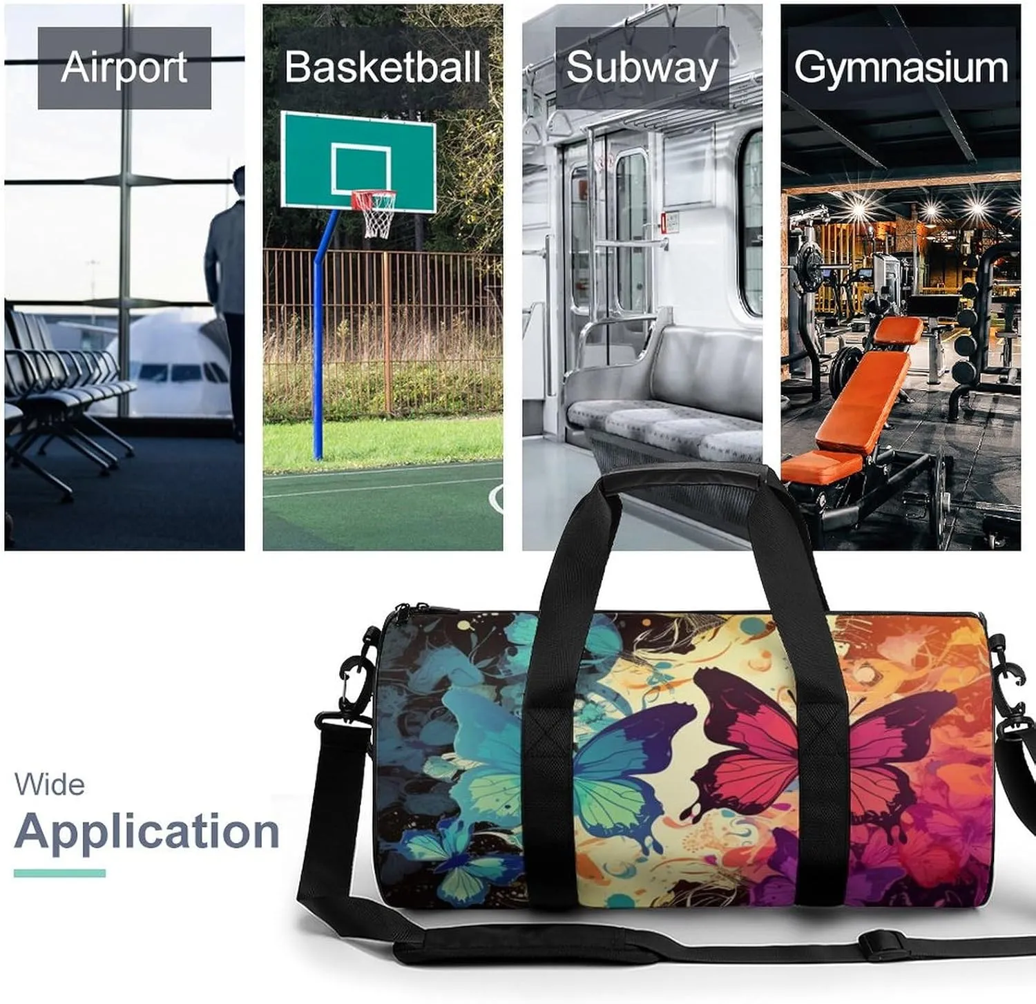 Colorful Butterfly Pattern Gym Bag Small Travel Duffle Bag with Compartment Carry On Weekender Bag for Women Men