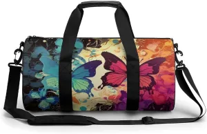 Colorful Butterfly Pattern Gym Bag Small Travel Duffle Bag with Compartment Carry On Weekender Bag for Women Men