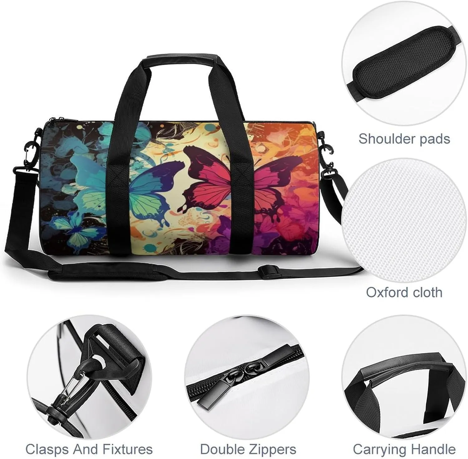 Colorful Butterfly Pattern Gym Bag Small Travel Duffle Bag with Compartment Carry On Weekender Bag for Women Men