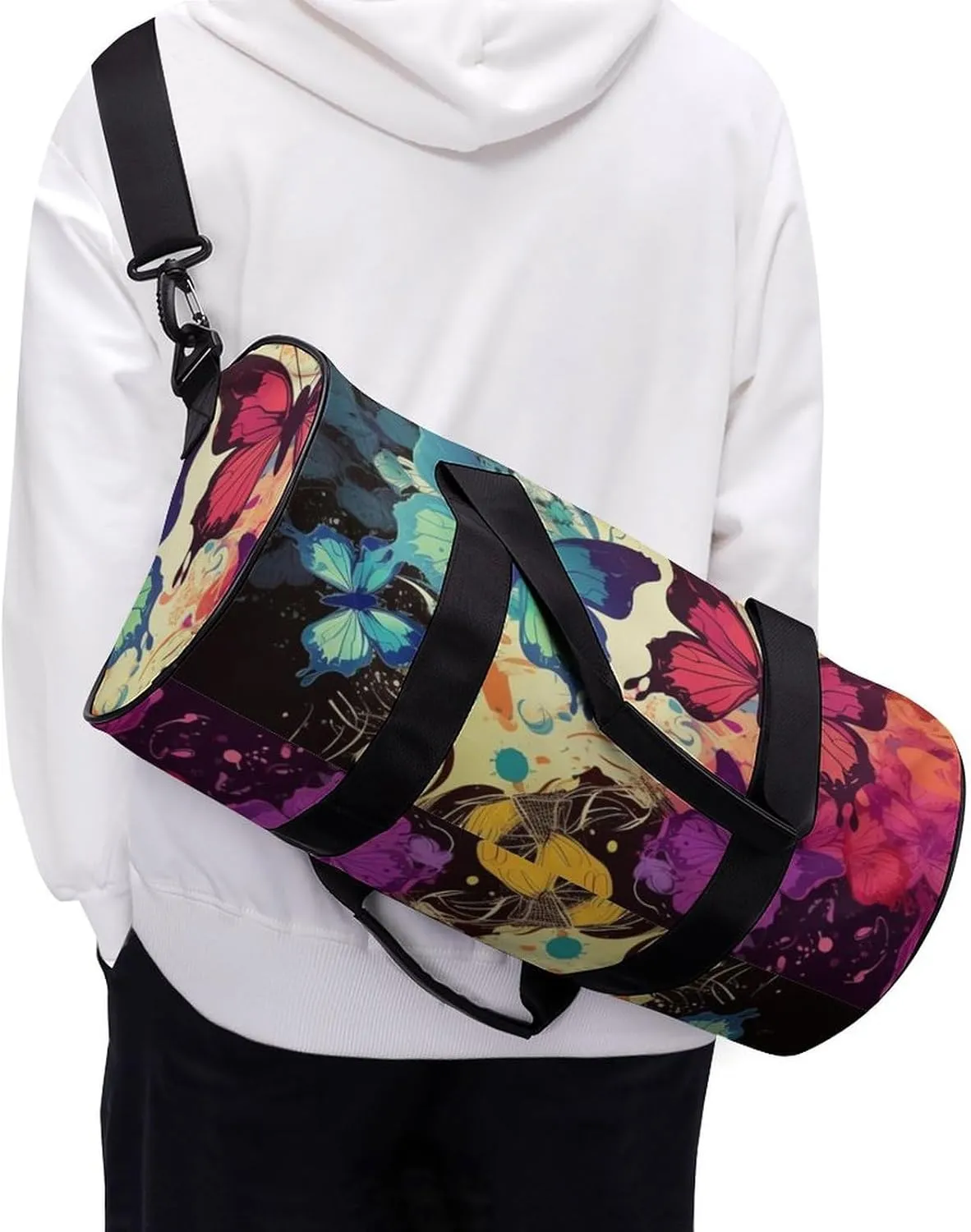 Colorful Butterfly Pattern Gym Bag Small Travel Duffle Bag with Compartment Carry On Weekender Bag for Women Men