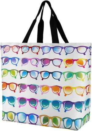Colorful Eye Glasses Shopping Bag Reusable Tote Bag Lightweight Shoulder Bag Grocery Bag for Women Men