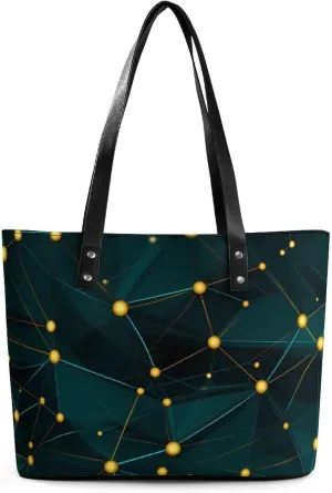 Colorful Geometric Shapes Angles Pattern Women's Tote Bag Leather Purse Shoulder Handbag Portable Shopping Bag for Travel Office