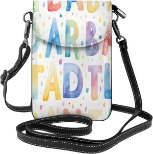Colorful Letters Leather Crossbody Bag For Women, Education Alphabets Small Cell Phone Purse Mini Shoulder Phone Bag Wallet Pouch