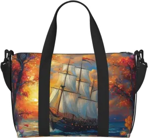 colorful Mayflower ship print Travel Duffel Bag, Sports Tote Gym Bag, Swim Pool Bag Large Shoulder Tote Bag for Beach Weekender