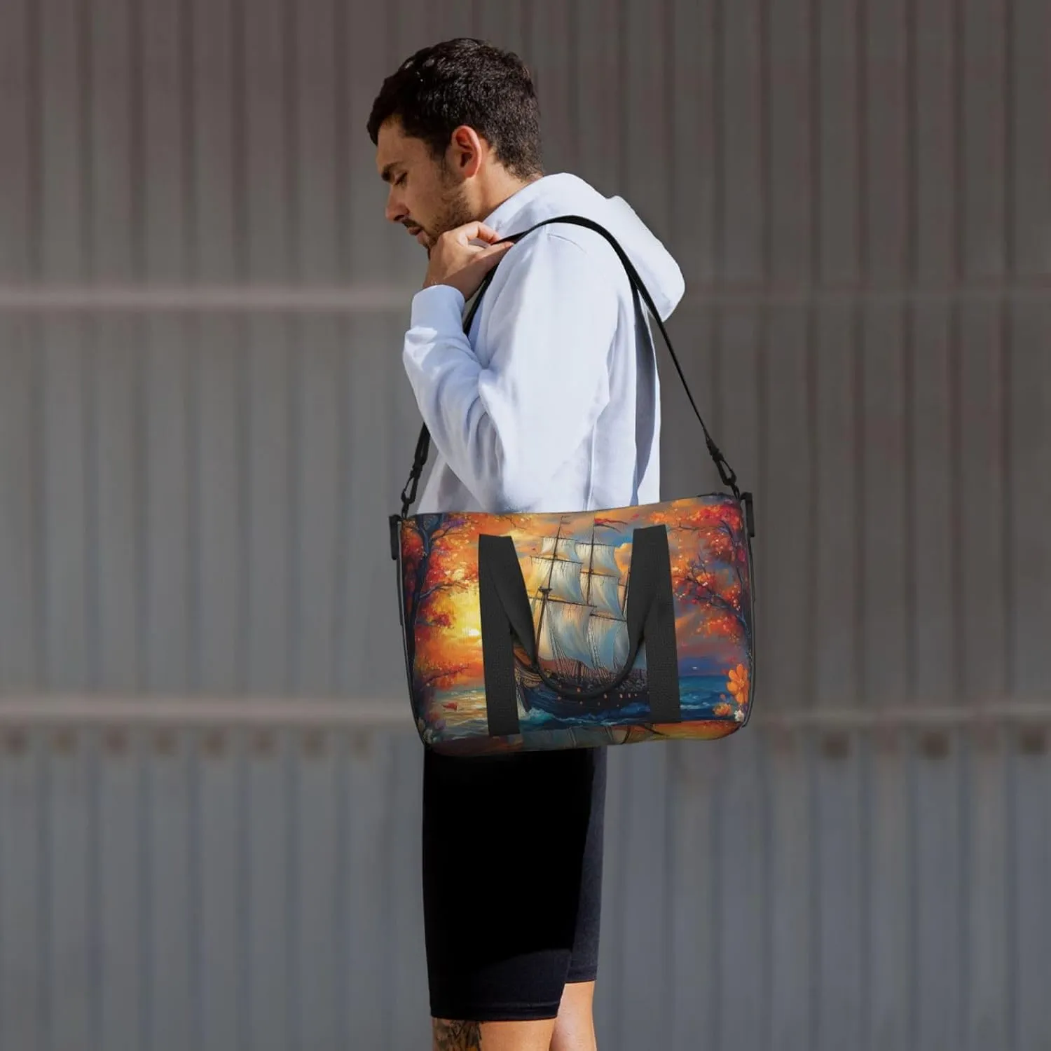 colorful Mayflower ship print Travel Duffel Bag, Sports Tote Gym Bag, Swim Pool Bag Large Shoulder Tote Bag for Beach Weekender