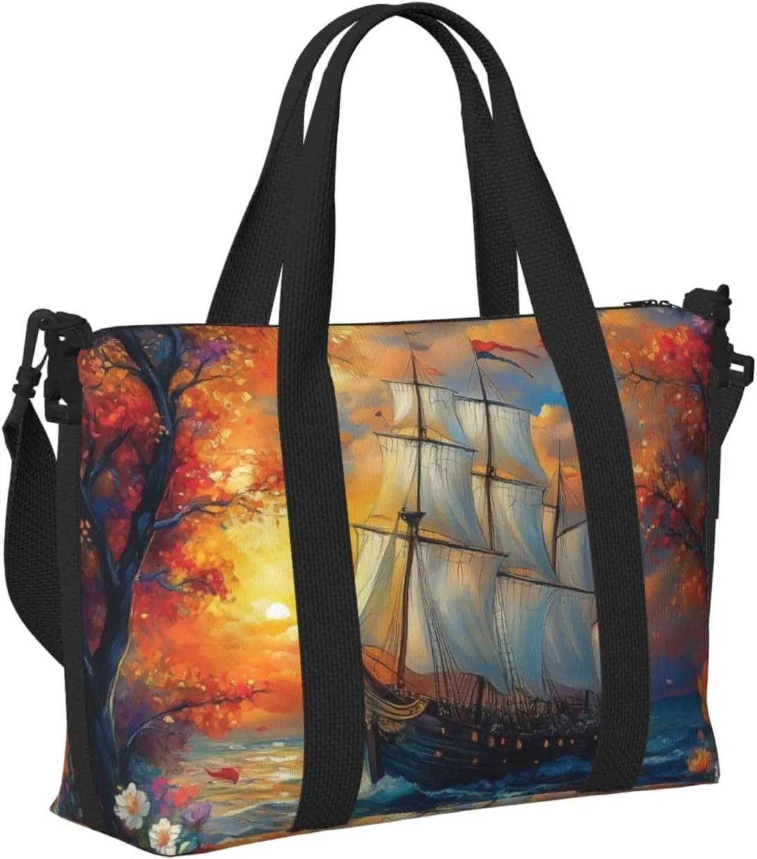 colorful Mayflower ship print Travel Duffel Bag, Sports Tote Gym Bag, Swim Pool Bag Large Shoulder Tote Bag for Beach Weekender