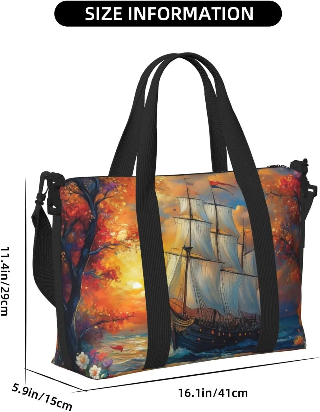 colorful Mayflower ship print Travel Duffel Bag, Sports Tote Gym Bag, Swim Pool Bag Large Shoulder Tote Bag for Beach Weekender