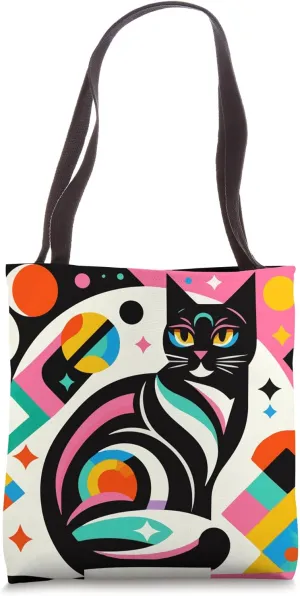 Colorful Midcentury Mid Century Cat Retro Atomic Age Space Tote Bag