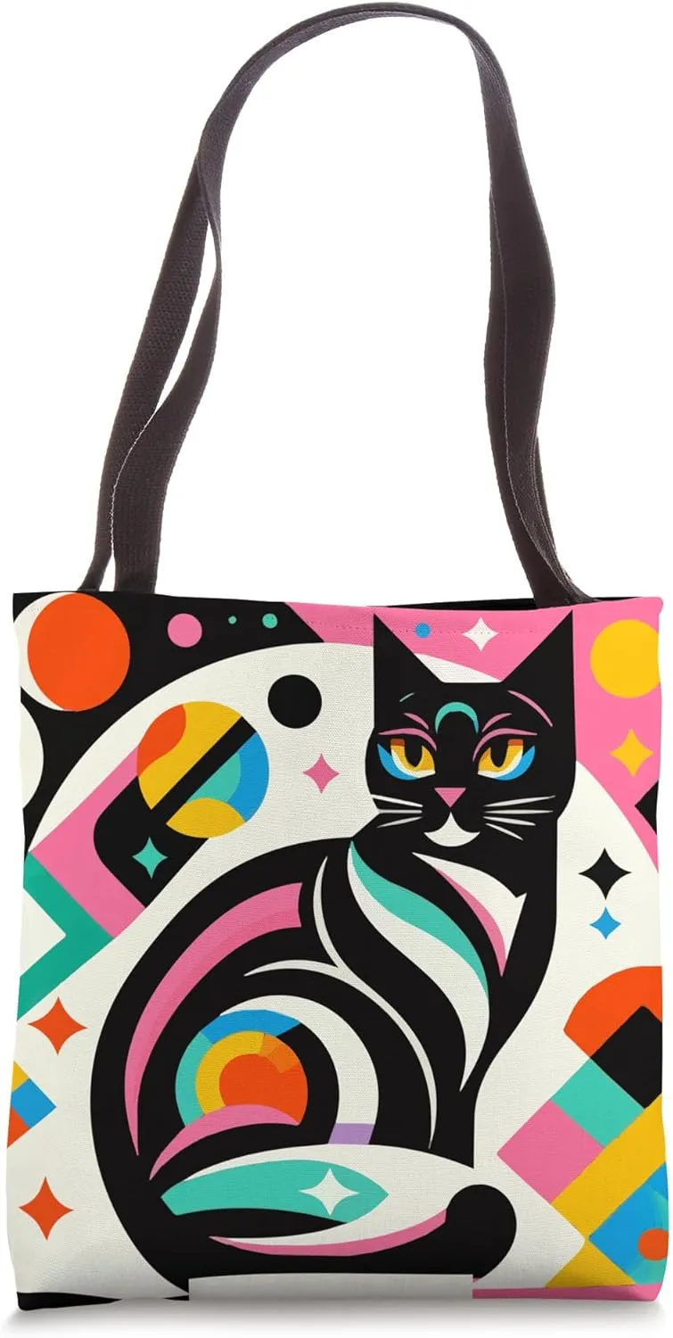 Colorful Midcentury Mid Century Cat Retro Atomic Age Space Tote Bag