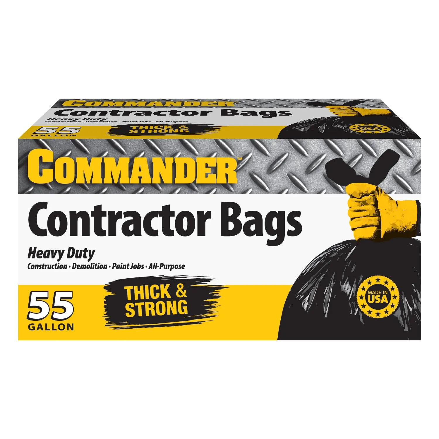 Commander 55 Gallon 3 MIL Heavy Duty Contractor Bags with Flap Ties - 36" x 52" - Pack of 10 - For Contractor, Industrial, & Outdoor