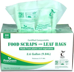 Compostable Bags 2.6 Gallon, 300 Count, Extra Thick 0.71 Mil, Small Compost Kitchen Trash Bags, Food Scraps Yard Waste Bags, Compost ASTM D6400 BPI and TÜV AUSTRIA Certified