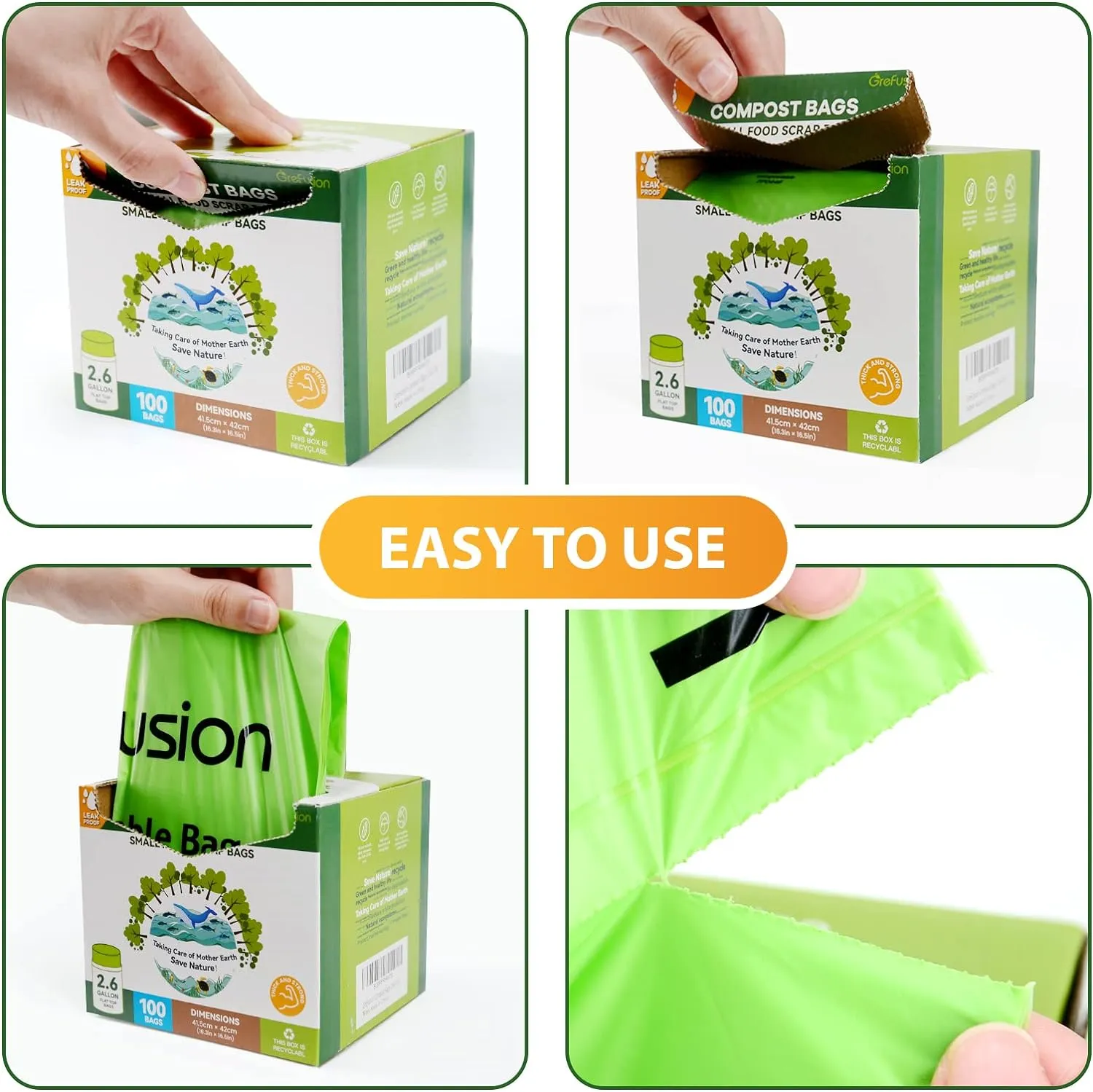 Compostable Bags,Trash bags 13  gallon tall kitchen, Compostable Trash Lawn & Leaf Yard Waste Bags,Kitchen Compost Trash Bin Compatible,Extra Thick1.01 Mills,Certified by BPI and OK Compost(50count)