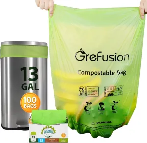 Compostable Bags,Trash bags 13  gallon tall kitchen, Compostable Trash Lawn & Leaf Yard Waste Bags,Kitchen Compost Trash Bin Compatible,Extra Thick1.01 Mills,Certified by BPI and OK Compost