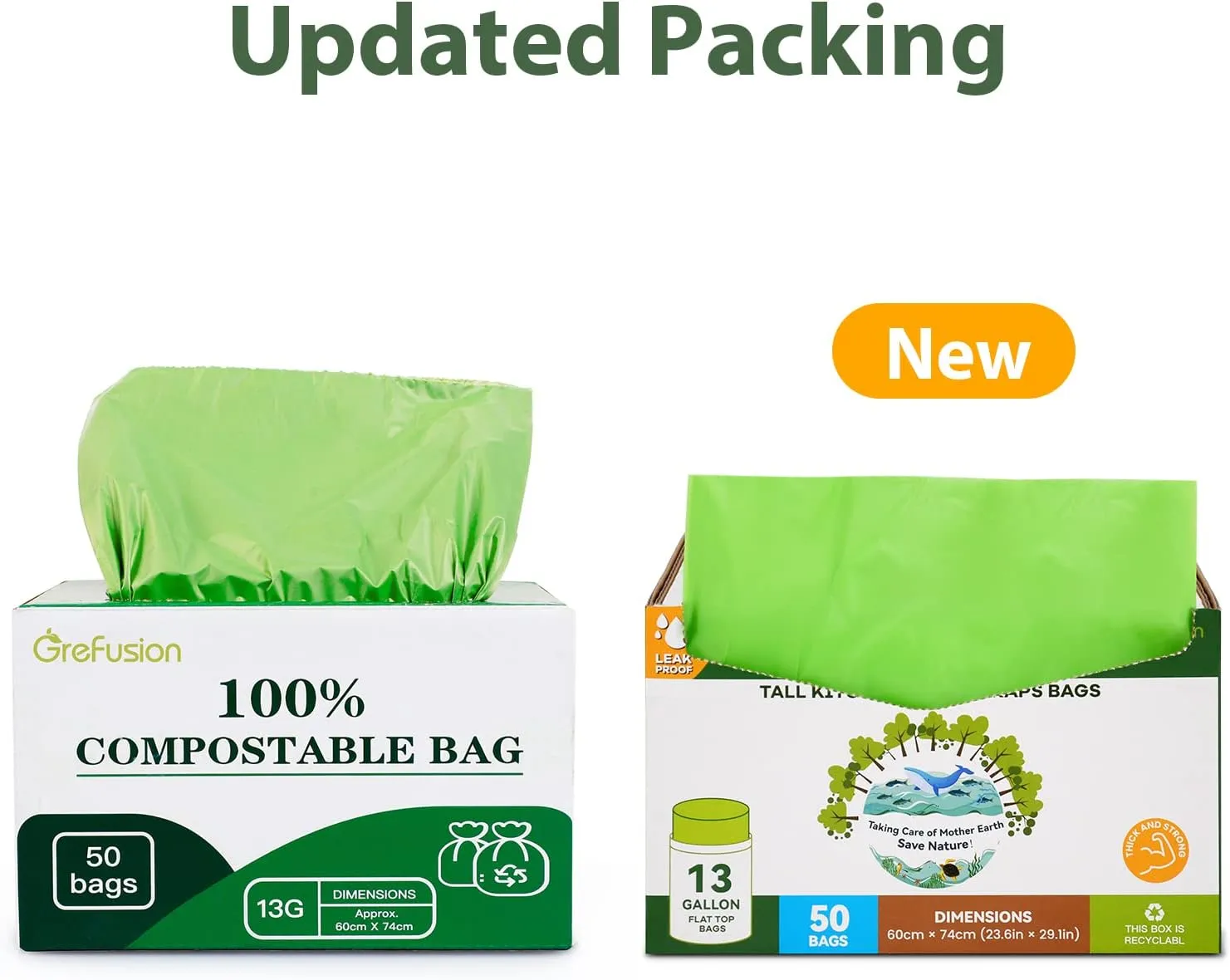 Compostable Bags,Trash bags 13  gallon tall kitchen, Compostable Trash Lawn & Leaf Yard Waste Bags,Kitchen Compost Trash Bin Compatible,Extra Thick1.01 Mills,Certified by BPI and OK Compost