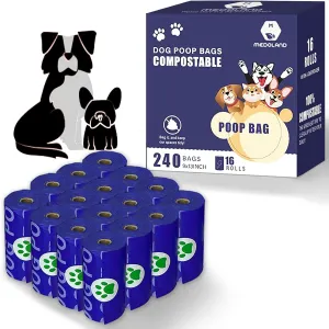 Compostable Dog Poop Bags BPI Certified Biodegradable Pet Waste Bags Leak-Proof Eco Design (16 rolls 240 bags)