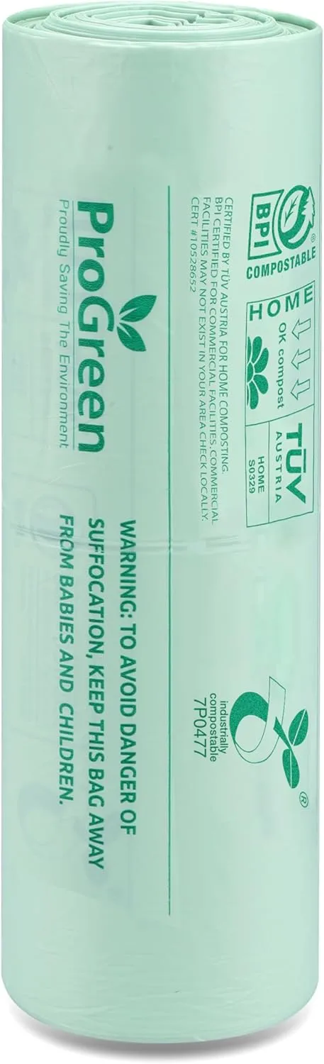 Compostable Trash Bags 2.6 Gallon, 100 Count, Extra Thick 0.71 Mil, Small Compost Kitchen Bin Bags, Food Scraps Yard Waste Bags, Compost ASTM D6400 BPI and TÜV AUSTRIA Certified.
