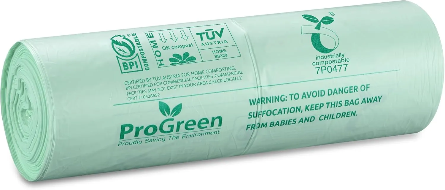 Compostable Trash Bags 2.6 Gallon, 100 Count, Extra Thick 0.71 Mil, Small Compost Kitchen Bin Bags, Food Scraps Yard Waste Bags, Compost ASTM D6400 BPI and TÜV AUSTRIA Certified.