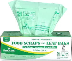 Compostable Trash Bags 3 Gallon, Extra Thick 0.71 Mil, 100 Count, Small Kitchen Compost Bin Bags, Food Scraps Yard Waste Bags, Compost ASTM D6400 BPI and TÜV AUSTRIA Certified