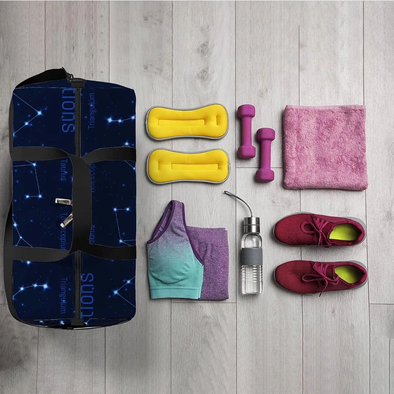 Constellations Bright Stars Sports Bag Tote Bag Waterproof Gym Bag with Shoulder Strap Zipper 2 Side Pockets for Men and Women, Travel and Storage Shoulder Bag.