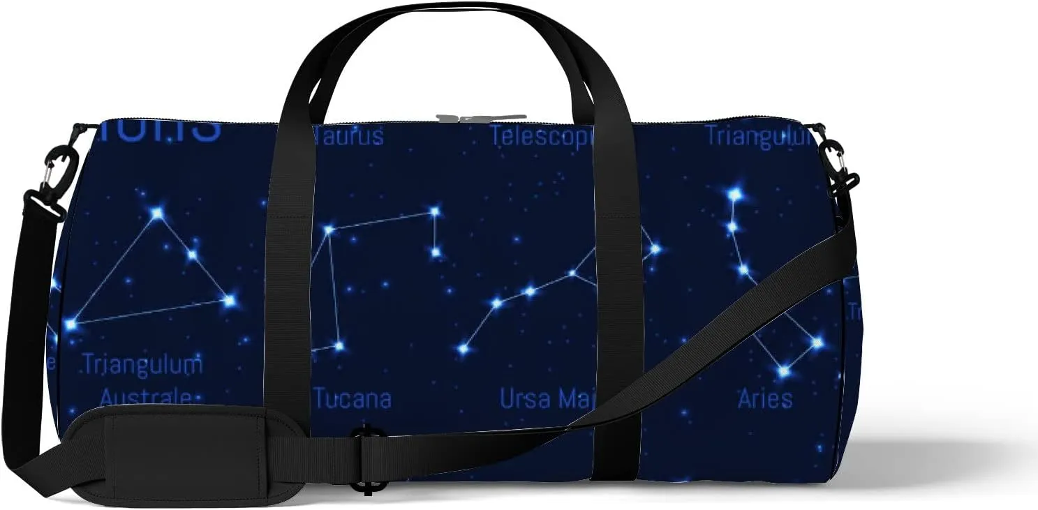 Constellations Bright Stars Sports Bag Tote Bag Waterproof Gym Bag with Shoulder Strap Zipper 2 Side Pockets for Men and Women, Travel and Storage Shoulder Bag.