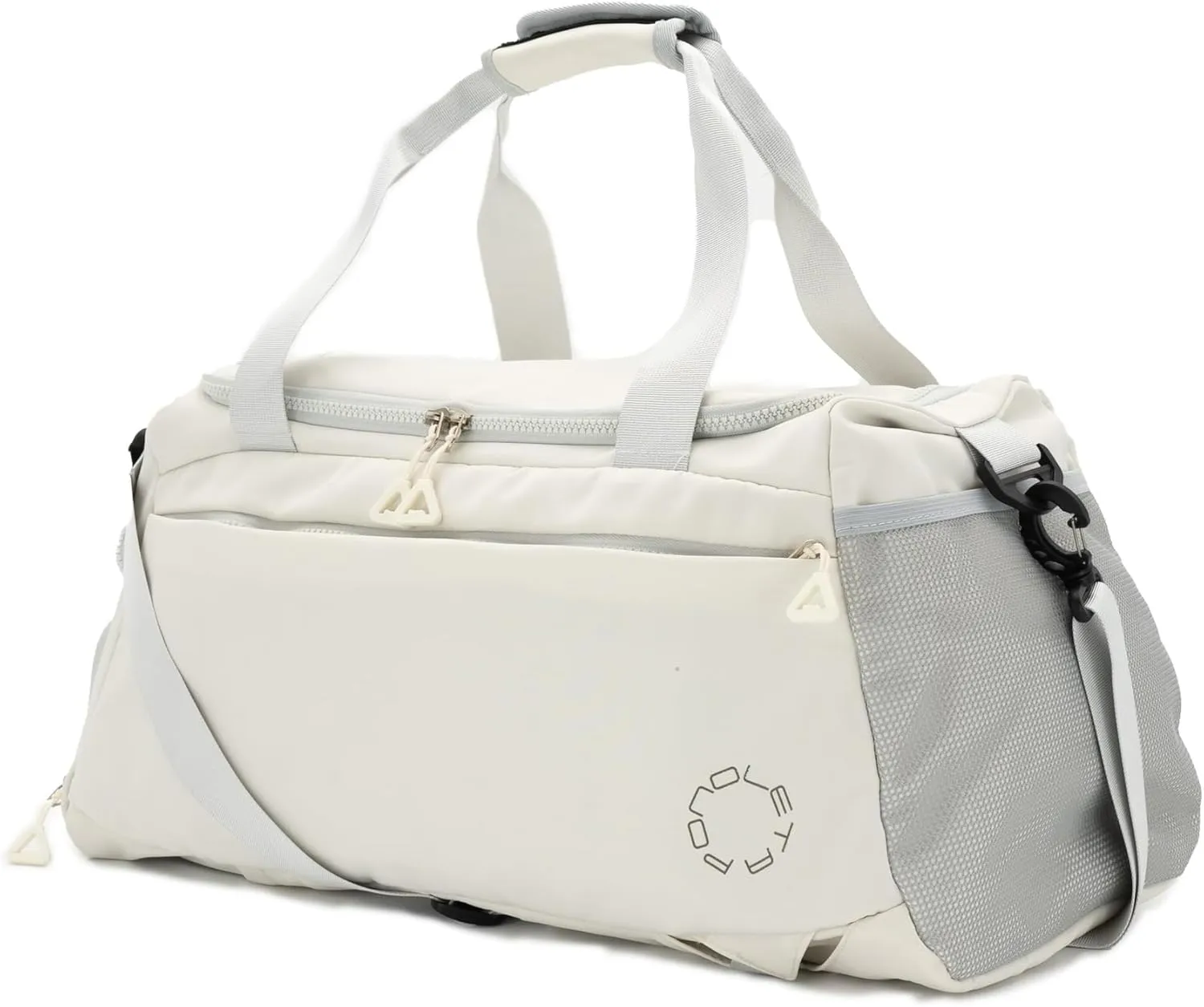 Convertible Gym, Sports & Travel Duffle Bag with Shoe Compartment and Wet Pocket - Overnight & Carry On Weekender Bag (White)