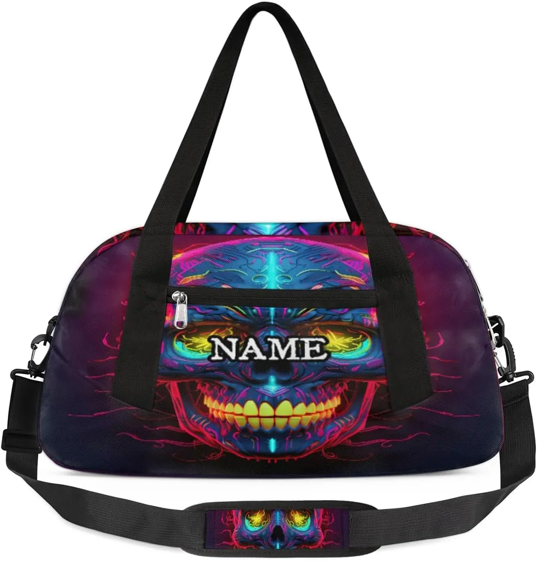 Cool Skull Neon Pattern Personalized Kids Duffel Bag Custom Gym Sports Duffle Bag Teen Travel Gymnastic Weekender Overnighter Bag Carry on Toe Bag for Boys & Girls