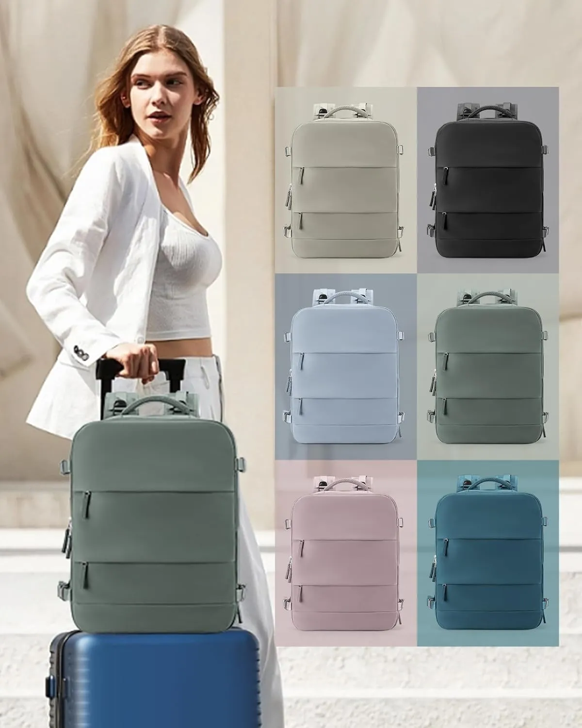 coowoz Large Travel Backpack Carry On for Women Man Waterproof Gym Backpack Mochila de Viaje Teacher Travel Bag Essentials Personal Item Backpack Rucksack Airplane Accessories Must Haves Olive Green