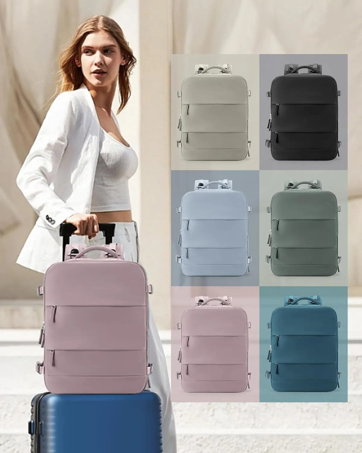coowoz Large Travel Backpack Carry On for Women Man Waterproof Gym Backpack with Laptop Compartment Mochila de Viaje Teacher Personal Item Backpack Rucksack Airplane Accessories Must Haves Lotus Pink