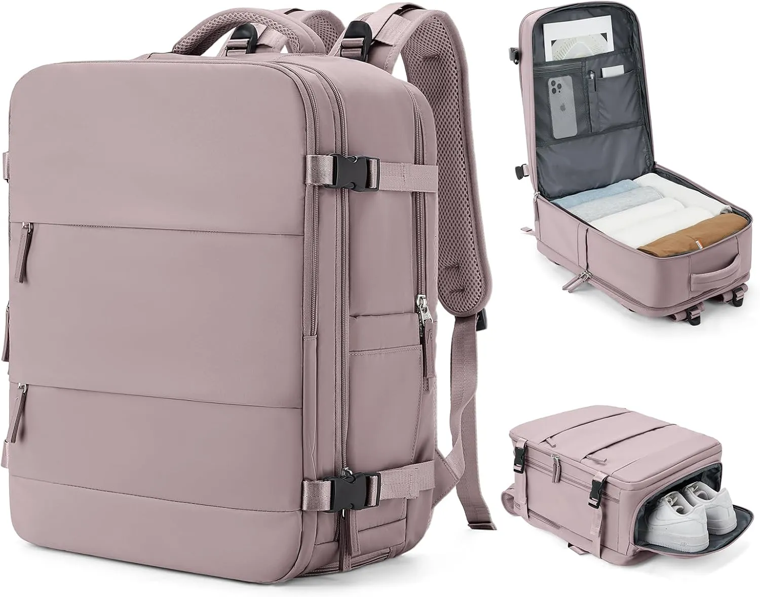 coowoz Large Travel Backpack Carry On for Women Man Waterproof Gym Backpack with Laptop Compartment Mochila de Viaje Teacher Personal Item Backpack Rucksack Airplane Accessories Must Haves Lotus Pink