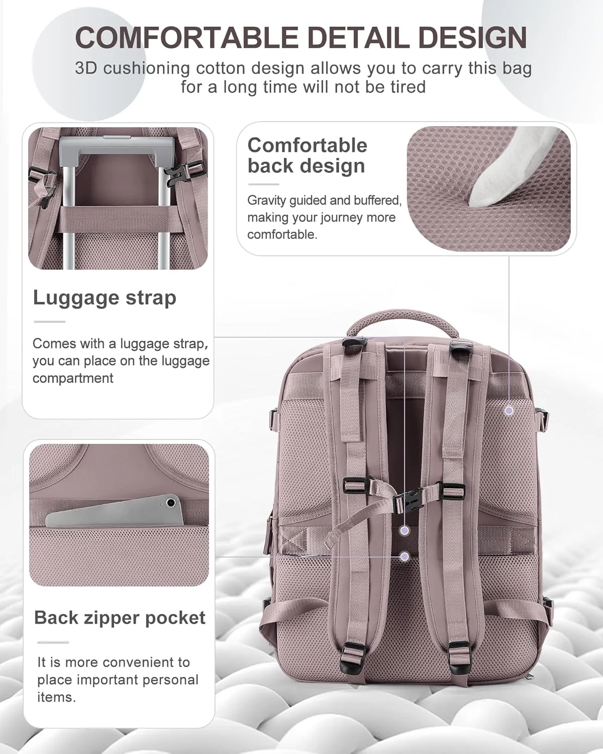 coowoz Large Travel Backpack Carry On for Women Man Waterproof Gym Backpack with Laptop Compartment Mochila de Viaje Teacher Personal Item Backpack Rucksack Airplane Accessories Must Haves Lotus Pink