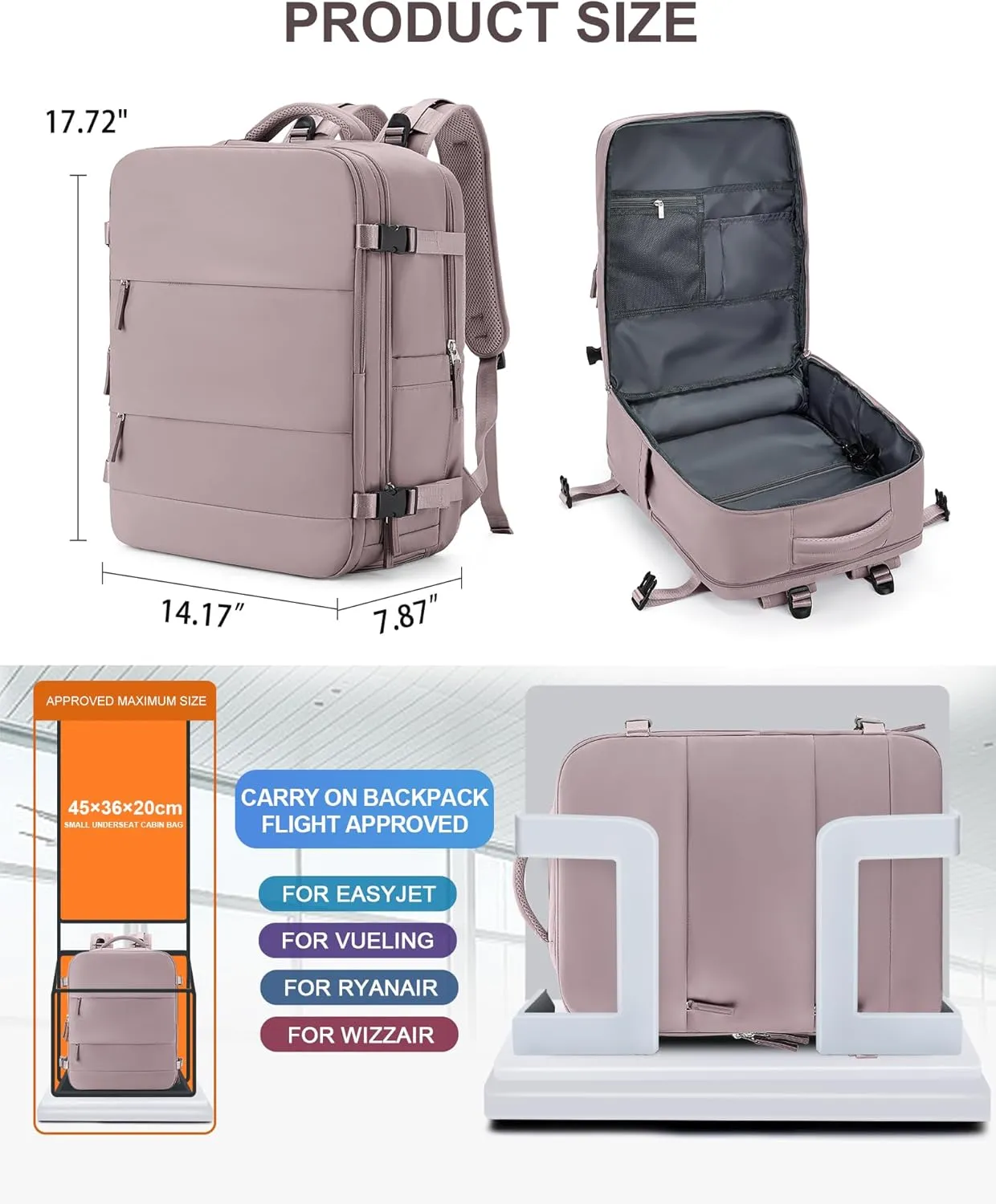 coowoz Large Travel Backpack Carry On for Women Man Waterproof Gym Backpack with Laptop Compartment Mochila de Viaje Teacher Personal Item Backpack Rucksack Airplane Accessories Must Haves Lotus Pink