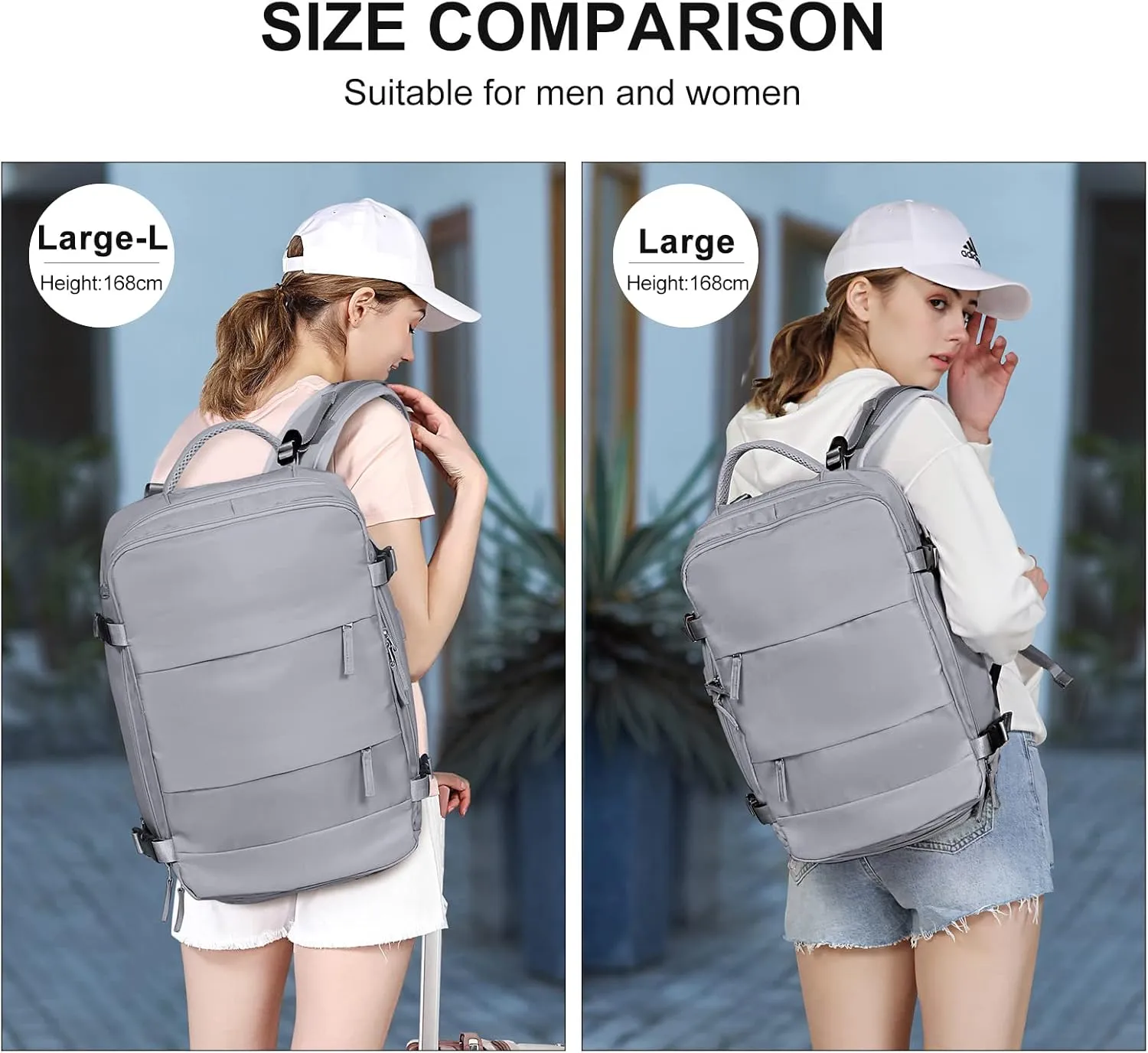 Coowoz Large Travel Backpack For Women Men, Flight Approved, Waterproof Outdoor Sports Rucksack, Casual Daypack, Fit 15.6 Inch Laptop Shoes, Grey