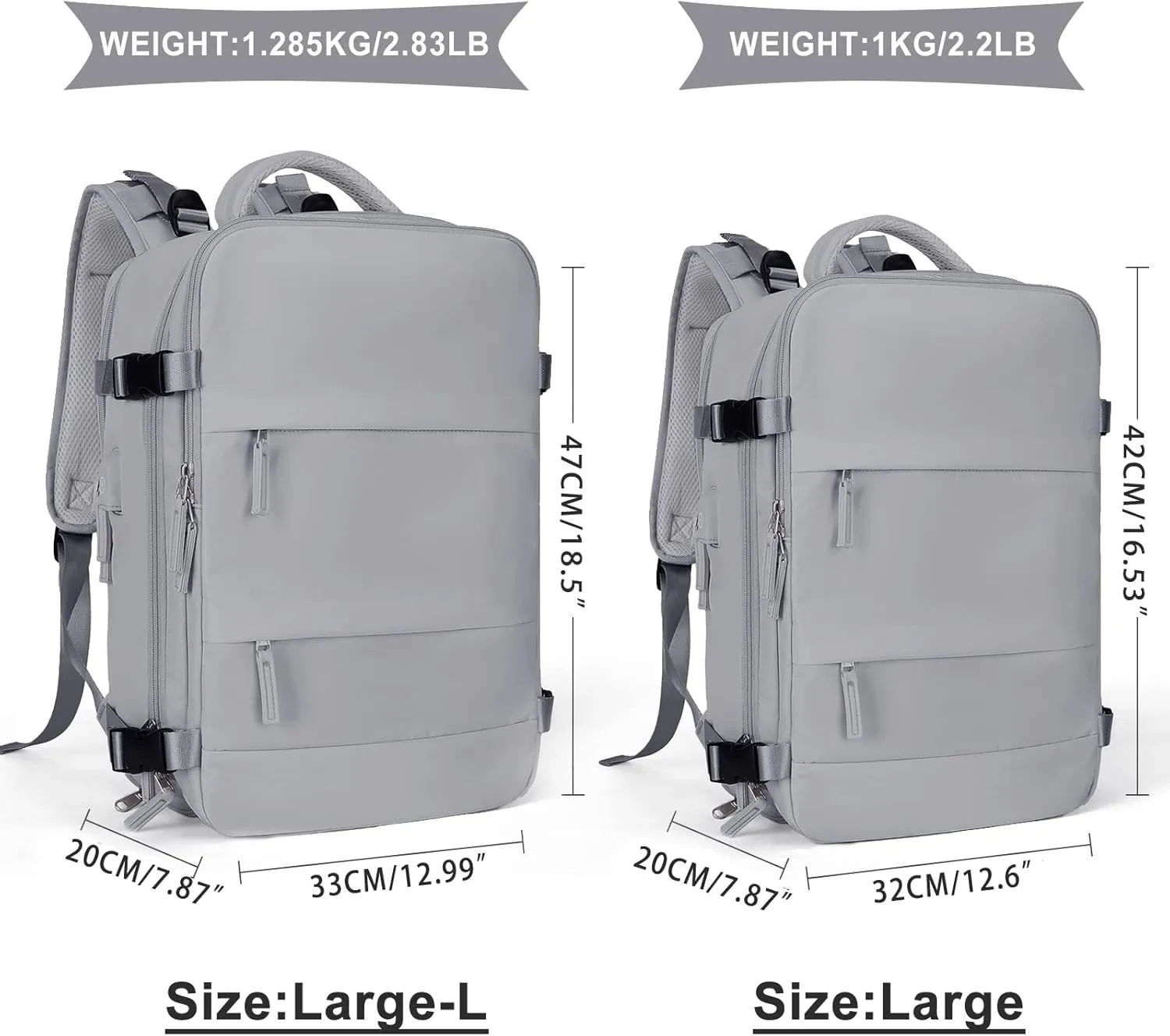Coowoz Large Travel Backpack For Women Men, Flight Approved, Waterproof Outdoor Sports Rucksack, Casual Daypack, Fit 15.6 Inch Laptop Shoes, Grey