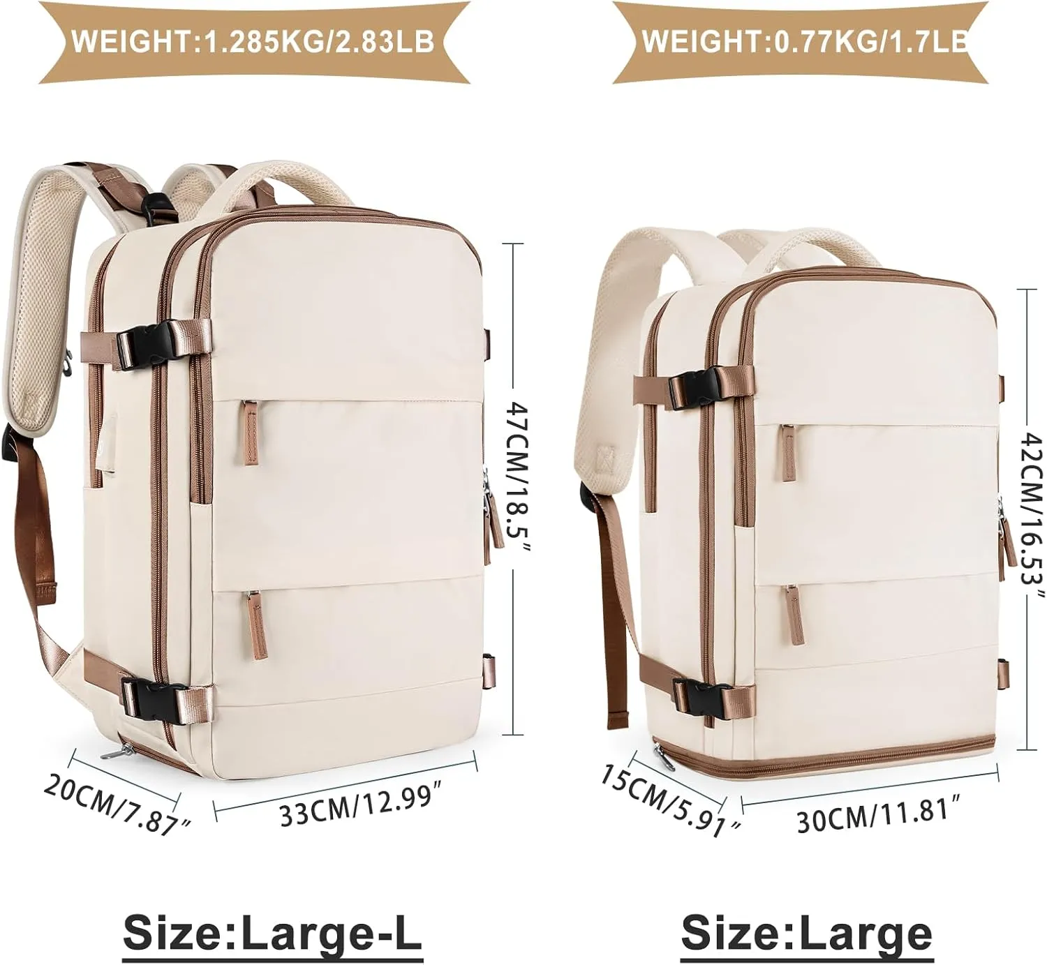 coowoz Large Travel Backpack For Women Men,Carry On Backpack Flight Approved,Hiking Outdoor Rucksack Casual Daypack Travel Bag Essentials Personal Item Backpack (Beige Brown-L)