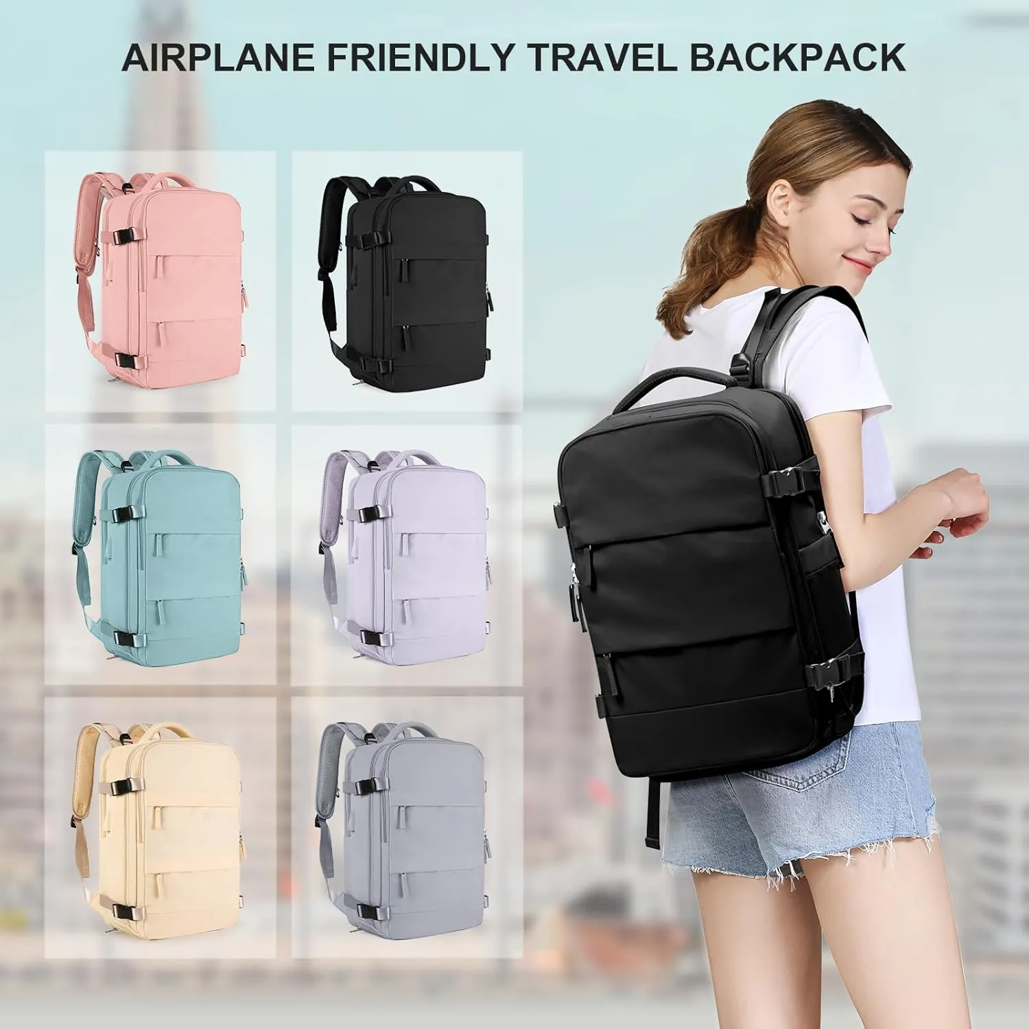 coowoz Large Travel Backpack For Women Men,Carry On Backpack,Hiking Backpack Waterproof Outdoor Sports Rucksack Casual Daypack Travel Essentials（Black）