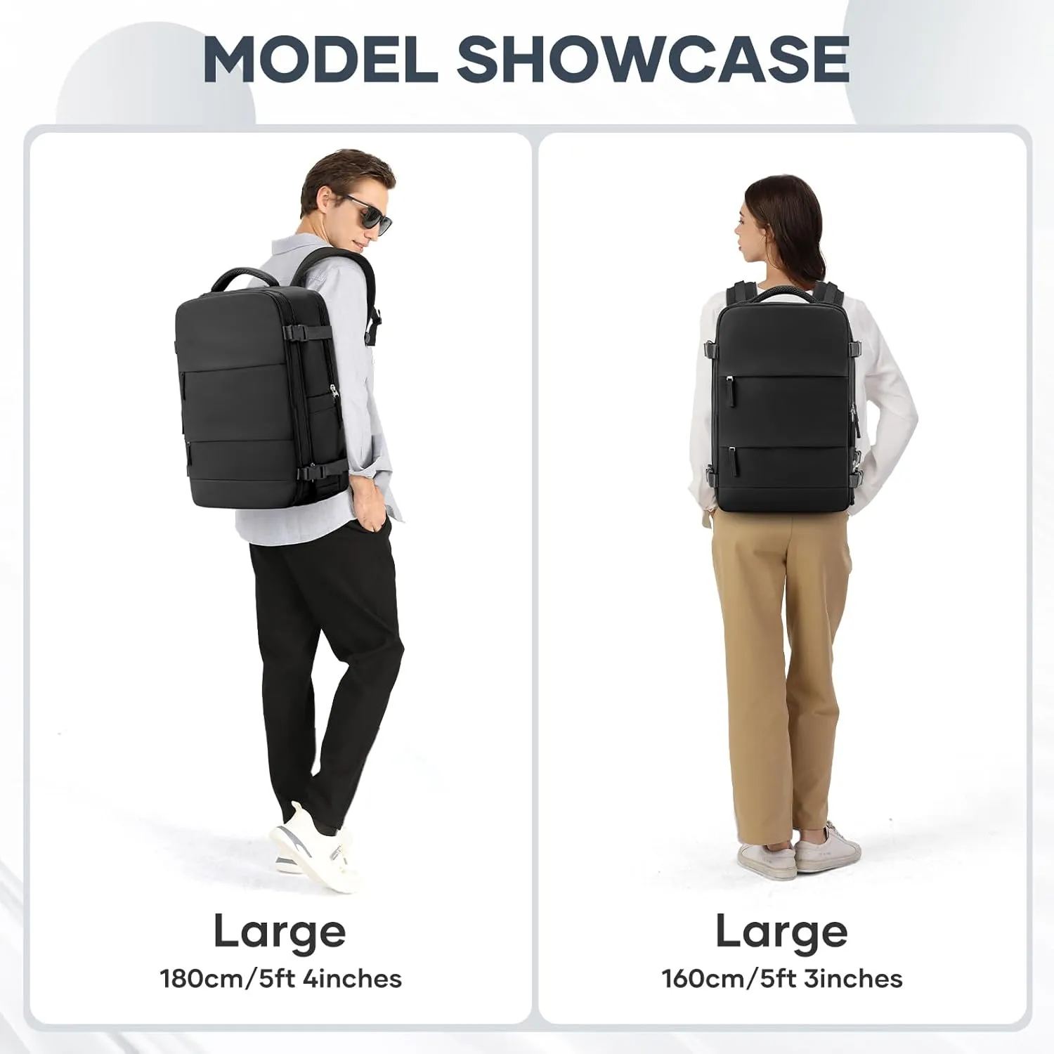 coowoz Large Travel Backpack For Women Men,Carry On Backpack,Hiking Backpack Waterproof Outdoor Sports Rucksack Casual Daypack Travel Essentials（Black）