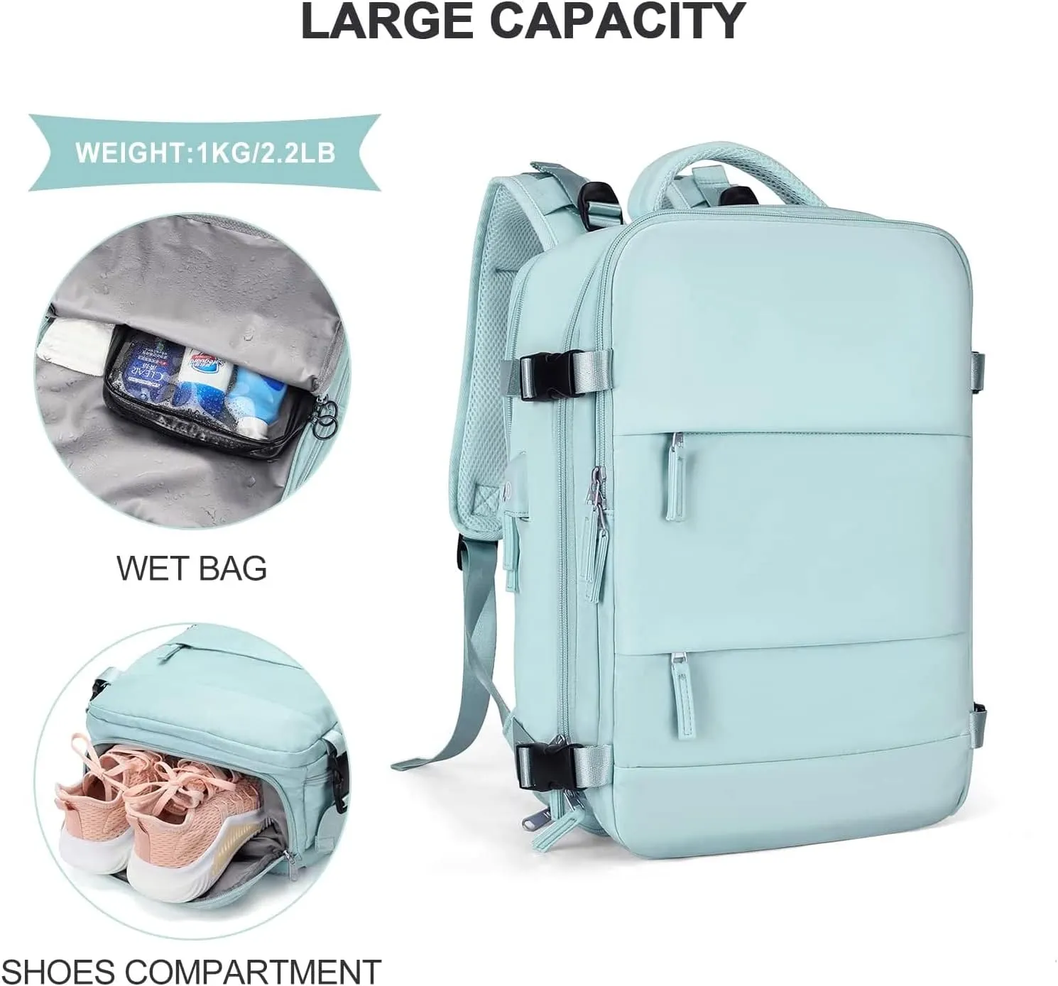 coowoz Large Travel Backpack For Women Men,Carry On Backpack,Hiking Backpack Waterproof Outdoor Sports Rucksack Casual Daypack Travel Essentials（Blue）