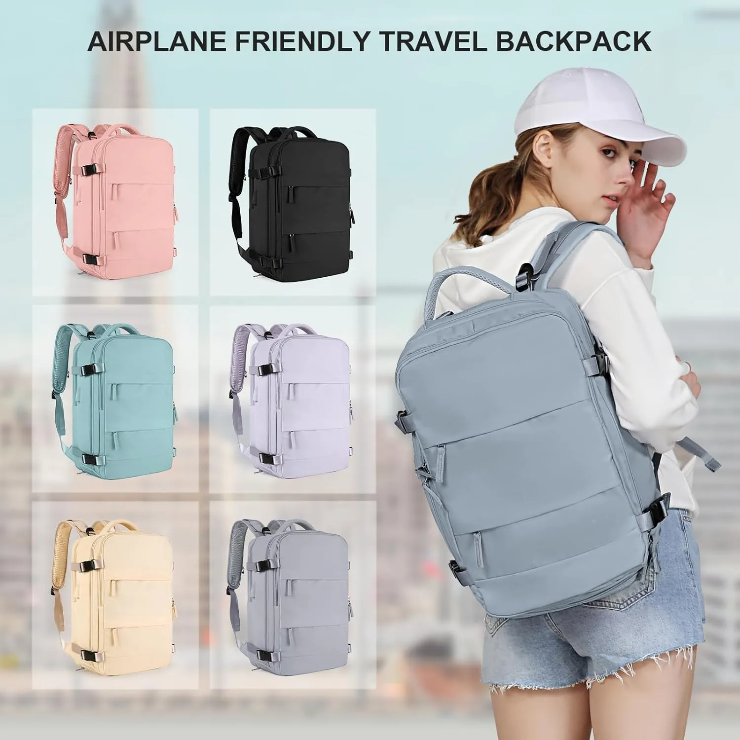 coowoz Large Travel Backpack For Women Men,Carry On Backpack,Hiking Backpack Waterproof Outdoor Sports Rucksack Casual Daypack travel essentials（Gray Blue）