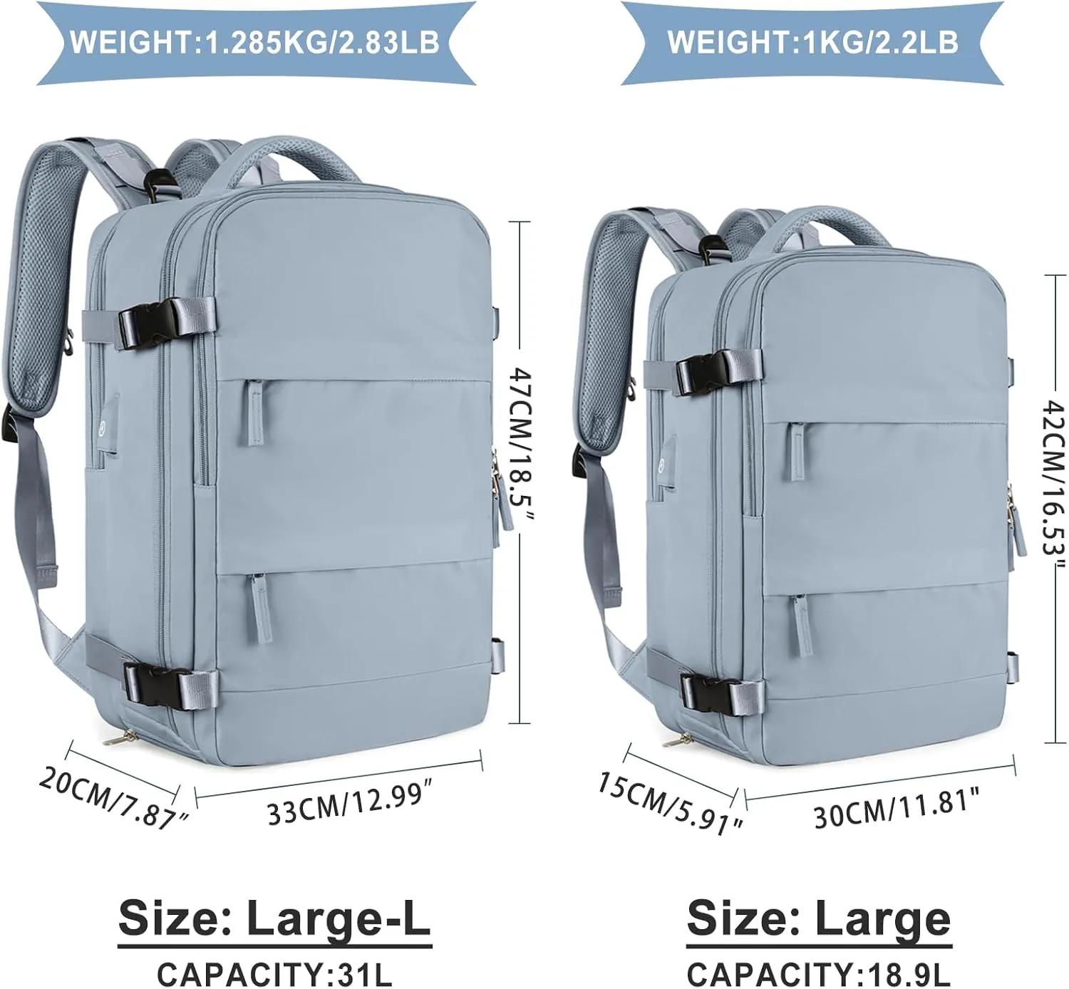 coowoz Large Travel Backpack For Women Men,Carry On Backpack,Hiking Backpack Waterproof Outdoor Sports Rucksack Casual Daypack travel essentials（Gray Blue）